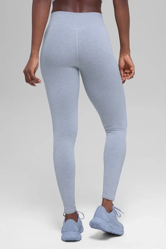 Dikişsiz High-Waist İki Tonlu Ribana Tayt - Winter Frost Heather