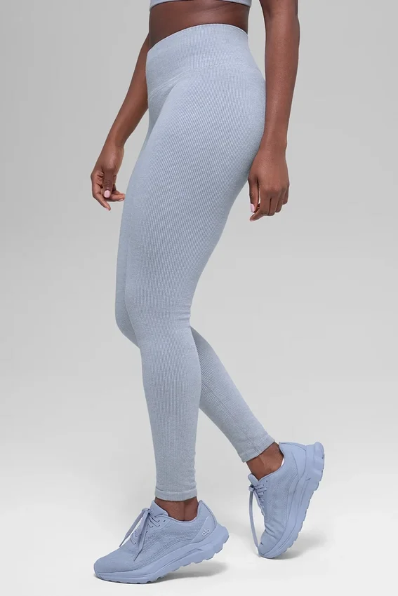 Dikişsiz High-Waist İki Tonlu Ribana Tayt - Winter Frost Heather