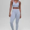Dikişsiz High-Waist İki Tonlu Ribana Tayt - Winter Frost Heather