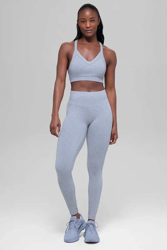 Dikişsiz High-Waist İki Tonlu Ribana Tayt - Winter Frost Heather