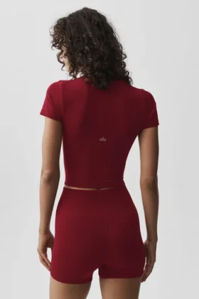Dikişsiz Modal Nervürlü Kısa Kollu Şort – Summer Romance Red