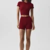 Dikişsiz Modal Nervürlü Kısa Kollu Şort - Summer Romance Red