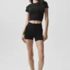 4" Dikişsiz Modal Nervürlü High-Waist Şort - Siyah