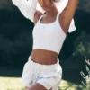 Dikişsiz Nervürlü Favori Sütyenli Tank Top - Beyaz