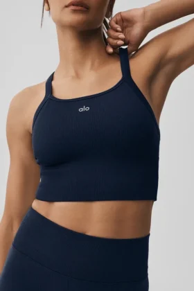 Dikişsiz Nervürlü Favori Sütyenli Tank Top – Lacivert