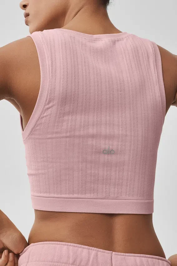 Dikişsiz Pointelle Atlet - Vintage Pembe