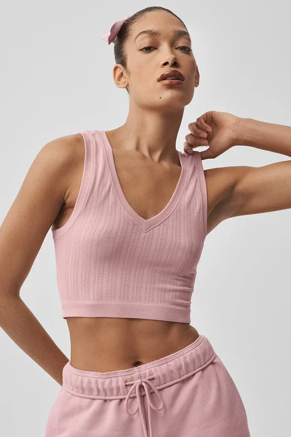 Dikişsiz Pointelle Atlet - Vintage Pembe
