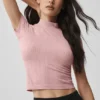 Dikişsiz Pointelle Yarım Yaka Şort - Vintage Pembe
