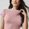 Dikişsiz Pointelle Yarım Yaka Şort - Vintage Pembe