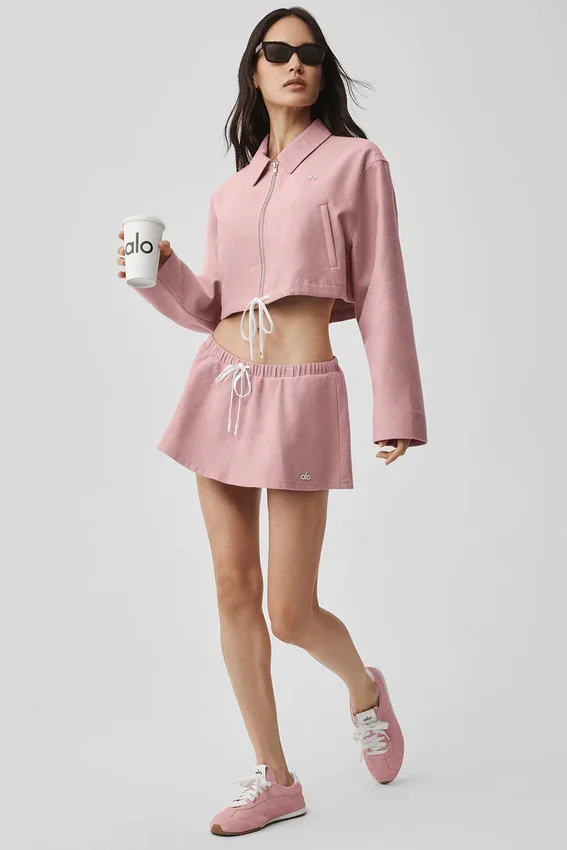 Kısa Fan Favorite Tam Fermuarlı Ceket - Vintage Pembe