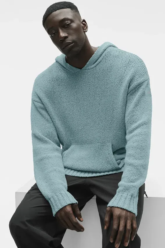 Dokulu Örme Kapüşonlu Kapüşonlu Sweatshirt - Çöl Adaçayı