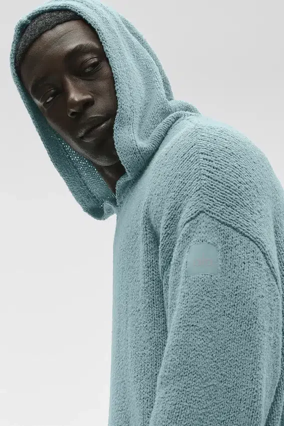 Dokulu Örme Kapüşonlu Kapüşonlu Sweatshirt - Çöl Adaçayı