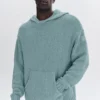 Dokulu Örme Kapüşonlu Kapüşonlu Sweatshirt - Çöl Adaçayı