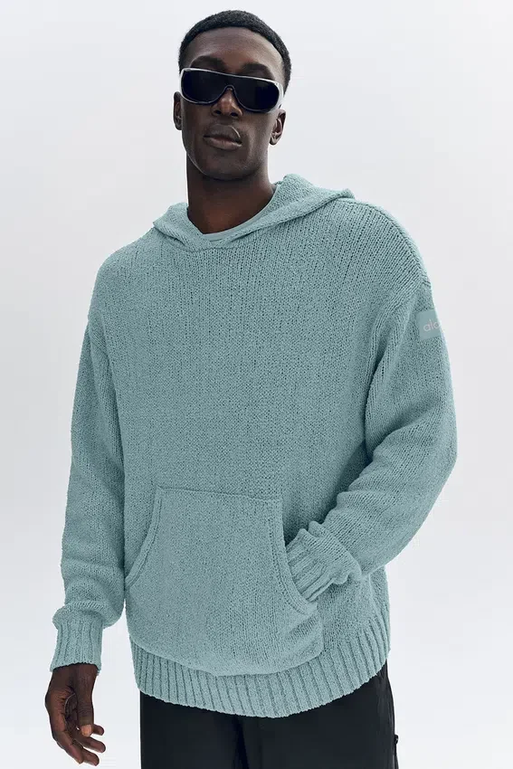 Dokulu Örme Kapüşonlu Kapüşonlu Sweatshirt - Çöl Adaçayı