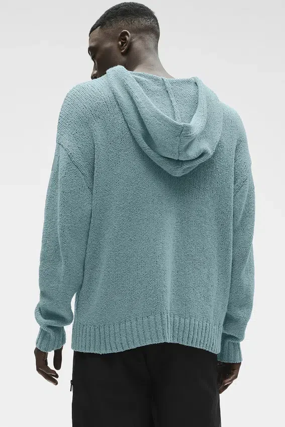 Dokulu Örme Kapüşonlu Kapüşonlu Sweatshirt - Çöl Adaçayı
