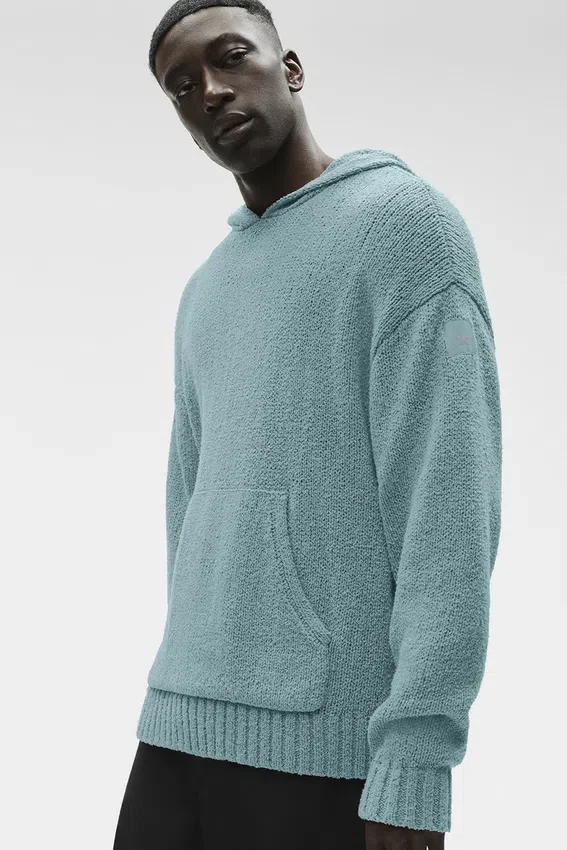 Dokulu Örme Kapüşonlu Kapüşonlu Sweatshirt - Çöl Adaçayı
