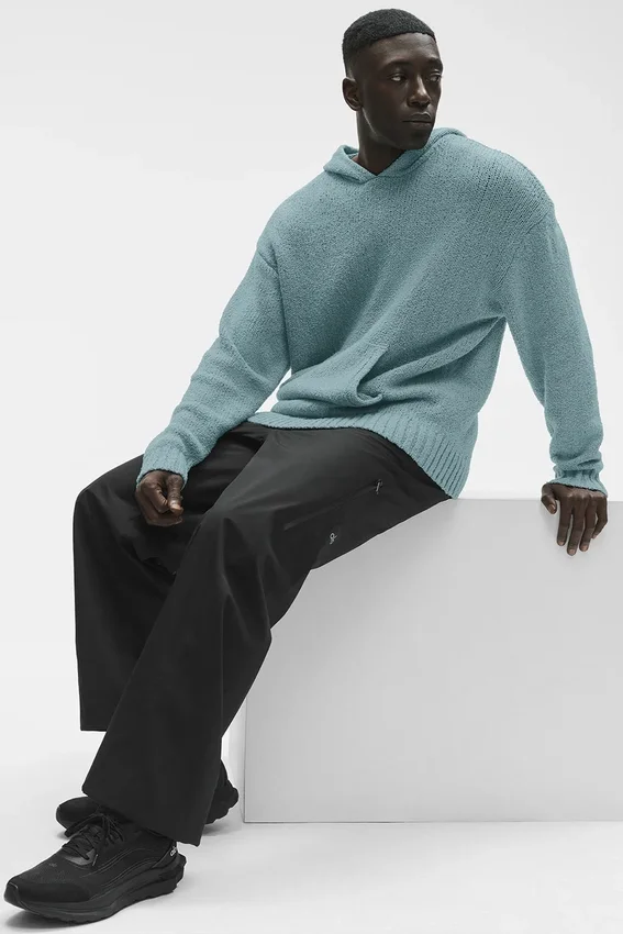Dokulu Örme Kapüşonlu Kapüşonlu Sweatshirt - Çöl Adaçayı