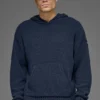 Dokulu Örme Kapüşonlu Kapüşonlu Sweatshirt - Lacivert