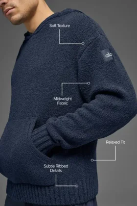 Dokulu Örme Kapüşonlu Kapüşonlu Sweatshirt – Lacivert