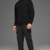 Dokulu Örme Kapüşonlu Kapüşonlu Sweatshirt - Siyah