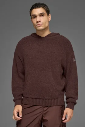 Dokulu Örme Kapüşonlu Sweatshirt - Brownstone