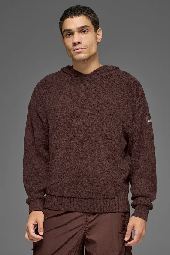 Dokulu Örme Kapüşonlu Sweatshirt - Brownstone