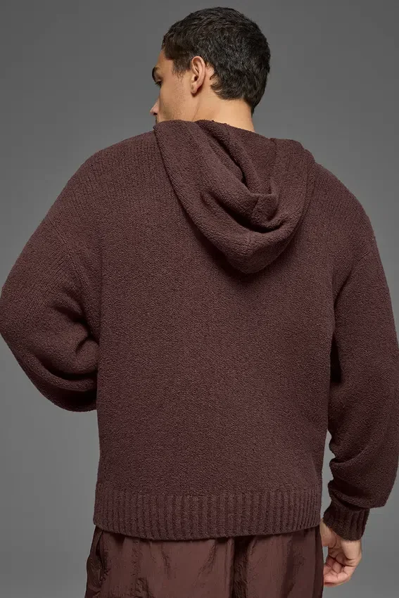 Dokulu Örme Kapüşonlu Sweatshirt - Brownstone