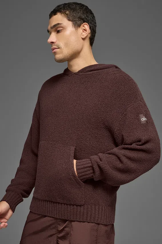 Dokulu Örme Kapüşonlu Sweatshirt - Brownstone