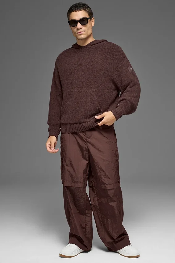 Dokulu Örme Kapüşonlu Sweatshirt - Brownstone
