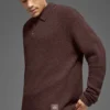 Dokulu Örme Uzun Kollu Polo - Brownstone
