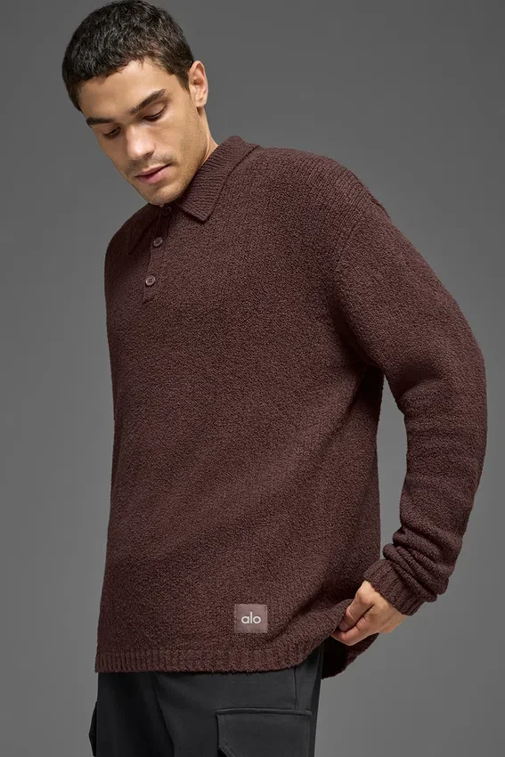 Dokulu Örme Uzun Kollu Polo - Brownstone