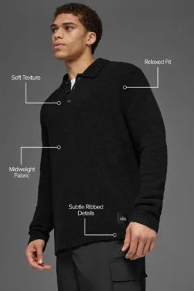Dokulu Örme Uzun Kollu Polo – Siyah