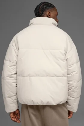 Esnek Dokuma Sokak Puffer Ceketi – Kemik Rengi