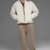 Esnek Dokuma Sokak Puffer Ceketi - Kemik Rengi