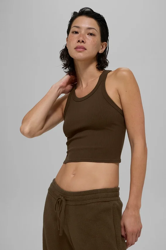 Goddess Nervürlü Go-To Tank - Espresso