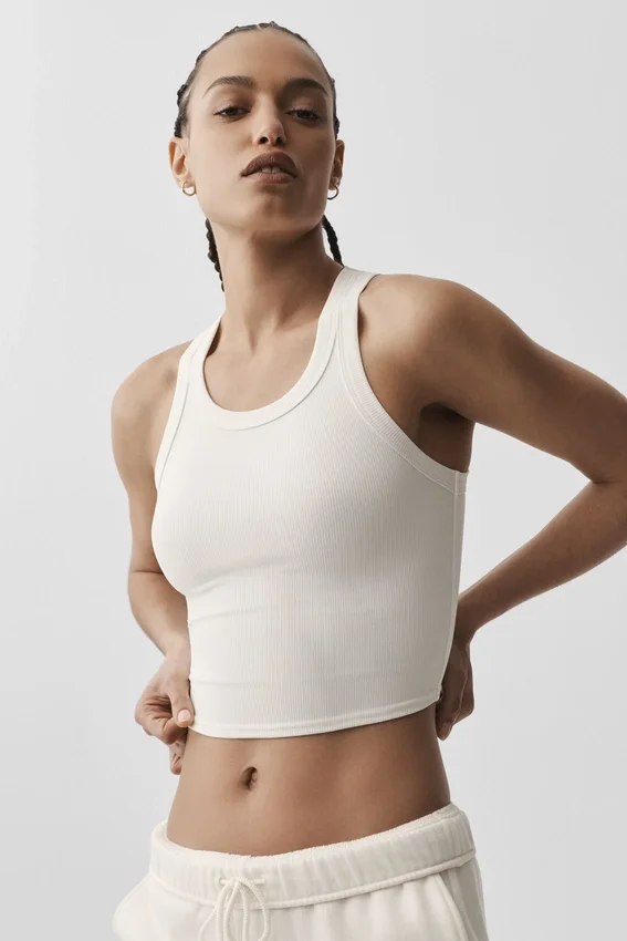 Goddess Nervürlü Go-To Tank - Fildişi