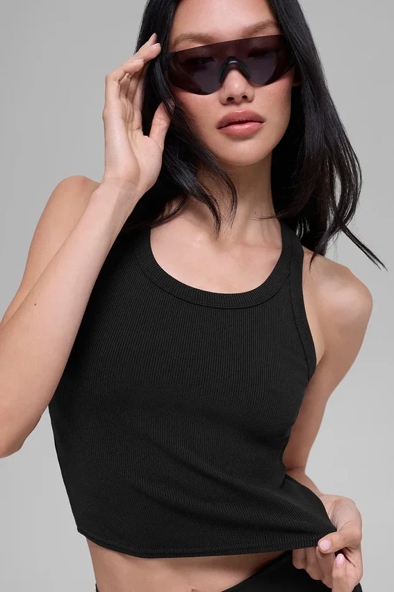 Goddess Ribbed Go-To Tank - Siyah