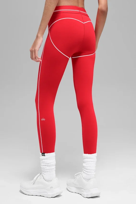 High-Waist Airbrush 7/8 Heart Throb Tayt - Parlak Kırmızı/Beyaz