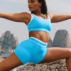 High-Waist Airbrush Better Together Şort - Gök Mavisi/Beyaz