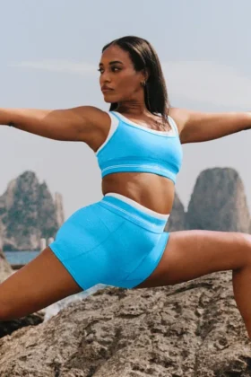 High-Waist Airbrush Better Together Şort - Gök Mavisi/Beyaz