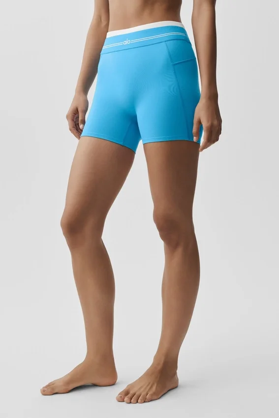 High-Waist Airbrush Better Together Şort - Gök Mavisi/Beyaz