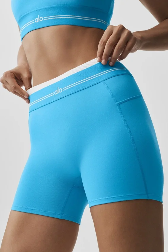 High-Waist Airbrush Better Together Şort - Gök Mavisi/Beyaz
