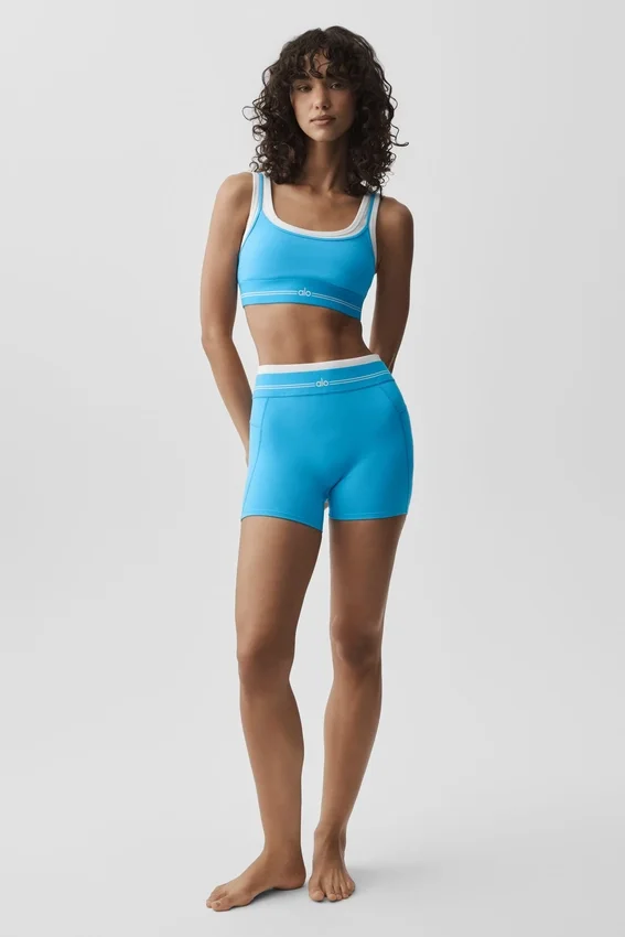 High-Waist Airbrush Better Together Şort - Gök Mavisi/Beyaz