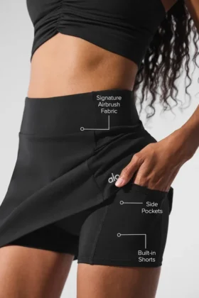 High-Waist Airbrush Good Form Tenis Eteği – Siyah