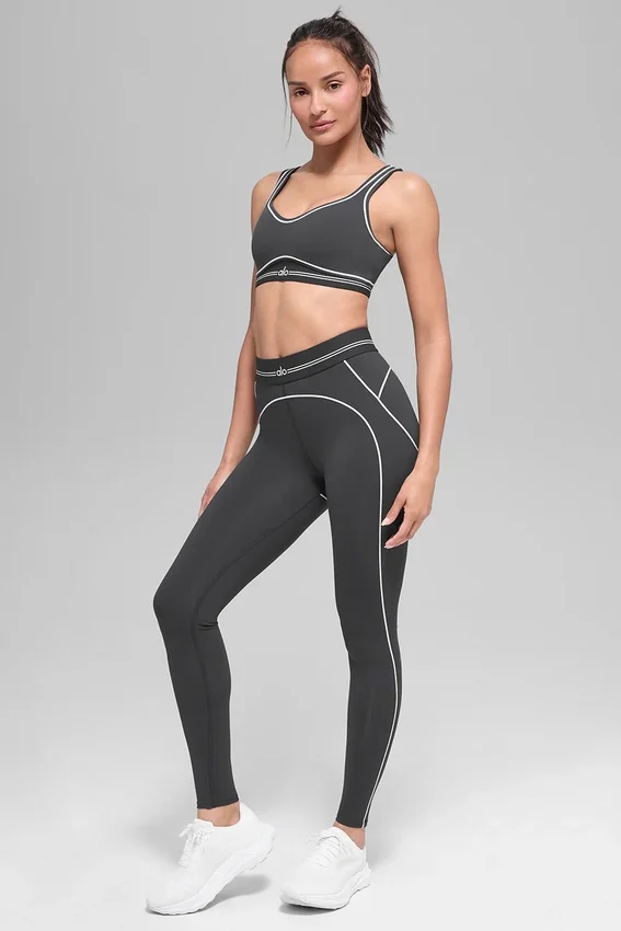 High-Waist Airbrush Heart Throb Tayt - Antrasit/Beyaz