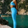 High-Waist Airbrush Heart Throb Tayt - Gök Mavisi/Beyaz