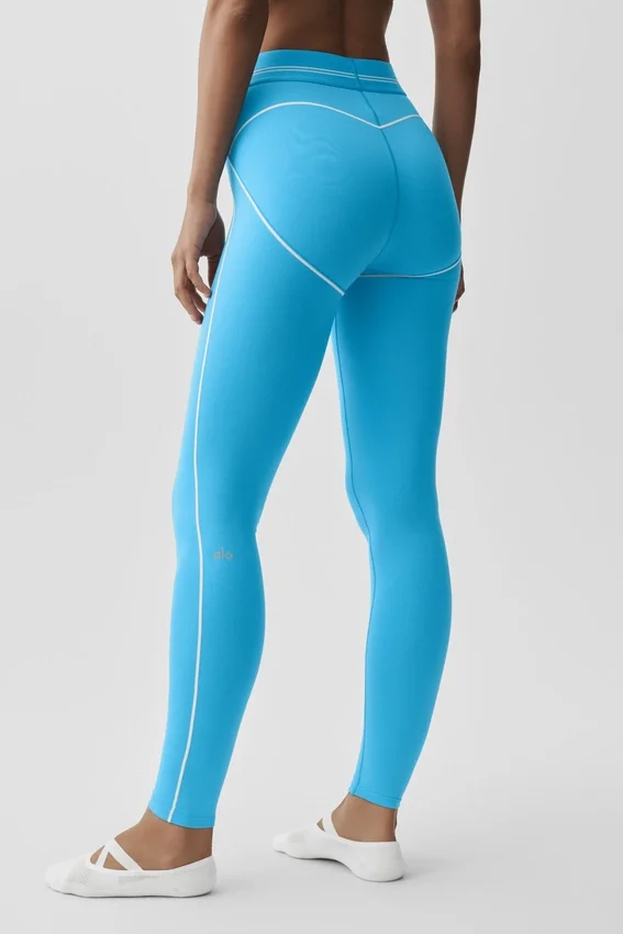 High-Waist Airbrush Heart Throb Tayt - Gök Mavisi/Beyaz