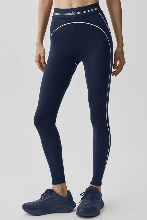 High-Waist Airbrush Heart Throb Tayt - Lacivert/Beyaz