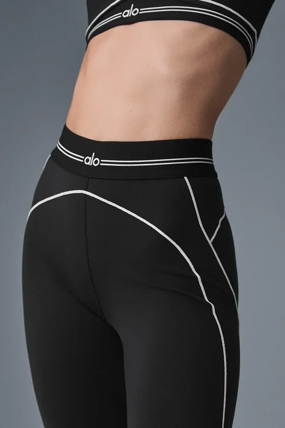 High-Waist Airbrush Heart Throb Tayt - Siyah/Beyaz