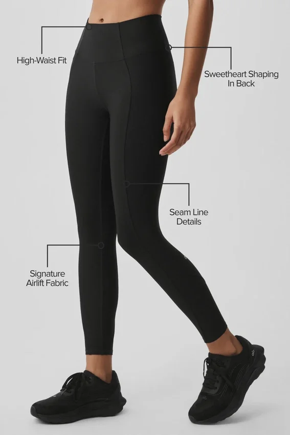 High-Waist Airlift 7/8 İnce Çizgili Tayt - Siyah